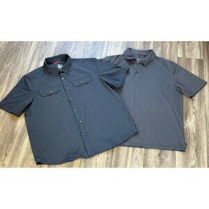 GERRY - 2 SHORT SLEEVE SHIRTS MENS SIZE L GRAY STRETCH COLLARED POCKETS BUTTONS